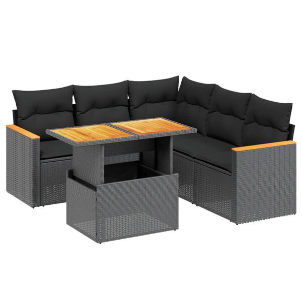 vidaXL 6 Piece Garden Sofa Set with Cushions Black Poly Rattan