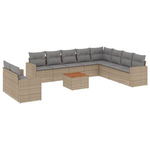 vidaXL 11 Piece Garden Sofa Set with Cushions Mix Beige Poly Rattan