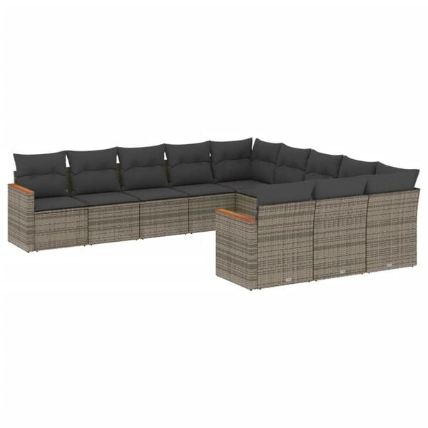 vidaXL 11 Piece Garden Sofa Set with Cushions Grey Poly Rattan