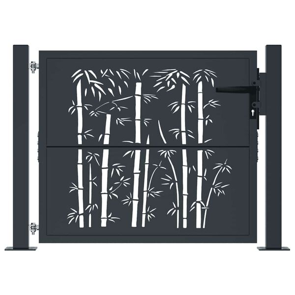 vidaXL Garden Gate Anthracite 100x100 cm Steel Bamboo Design