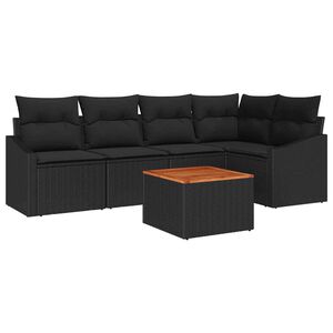 vidaXL Garden Sofa Set with Cushion 6 pcs Black Poly Rattan