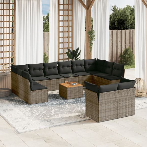vidaXL 13 Piece Garden Sofa Set with Cushions Grey Poly Rattan
