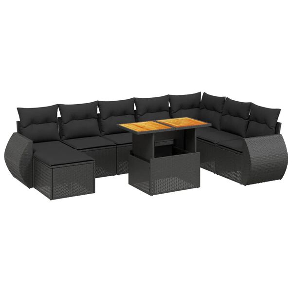 vidaXL 9 Piece Garden Sofa Set with Cushions Black Poly Rattan