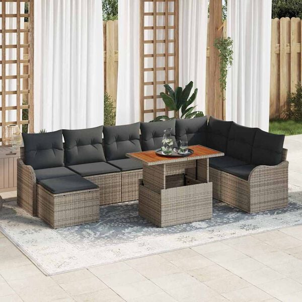 vidaXL Garden Sofa Set 9 pcs Grey Poly rattan and powder-coated steel
