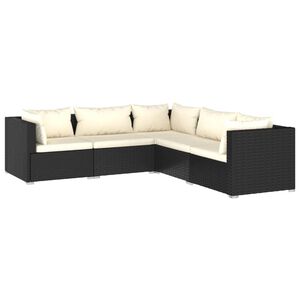 vidaXL 5 Piece Garden Lounge Set with Cushions Poly Rattan Black
