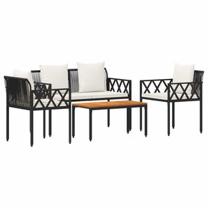 vidaXL Outdoor Furniture Set 4 pcs Black and Cream White Poly Rattan