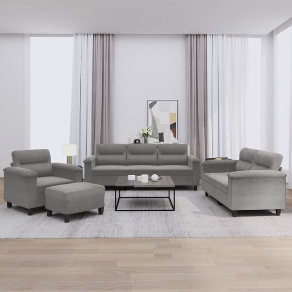 vidaXL 4 Piece Sofa Set with Cushions Dark Grey Microfibre Fabric