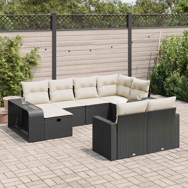 vidaXL 10 Piece Garden Sofa Set with Cushions Black Poly Rattan