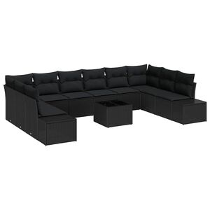 vidaXL Garden Sofa Set 11 pcs Black Poly Rattan
