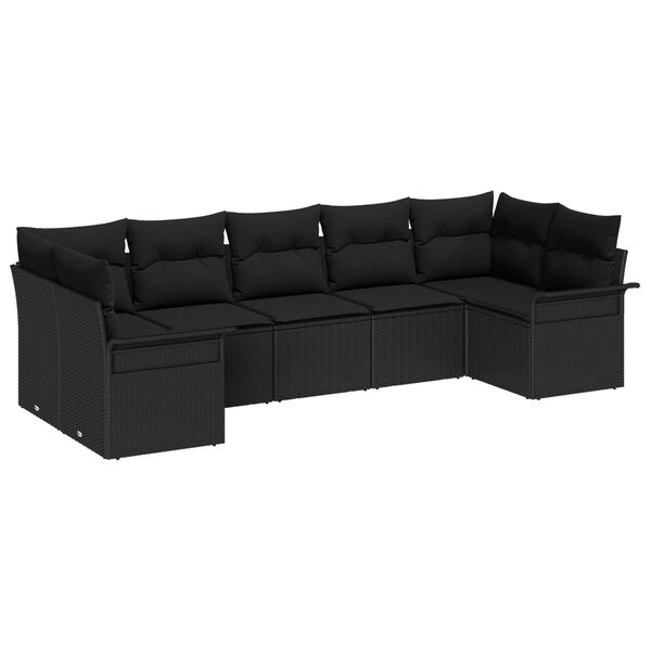 vidaXL Garden Sofa Set with Cushion 7 pcs Black Poly rattan