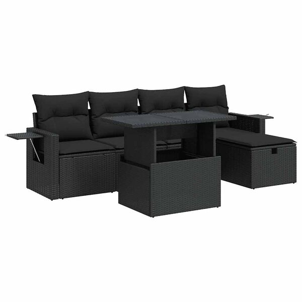 vidaXL 6 Piece Garden Sofa Set with Cushions Black Poly Rattan