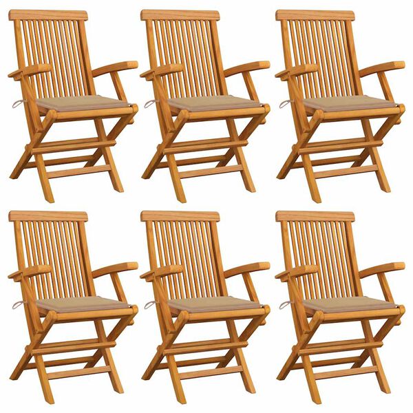 vidaXL Garden Chairs with Beige Cushions 6 pcs Solid Teak Wood
