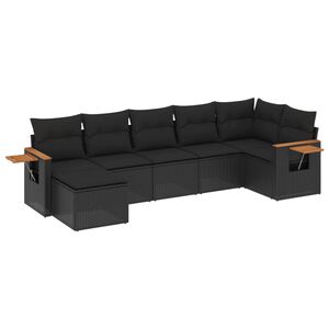 vidaXL 7 Piece Garden Sofa Set with Cushions Black Poly Rattan