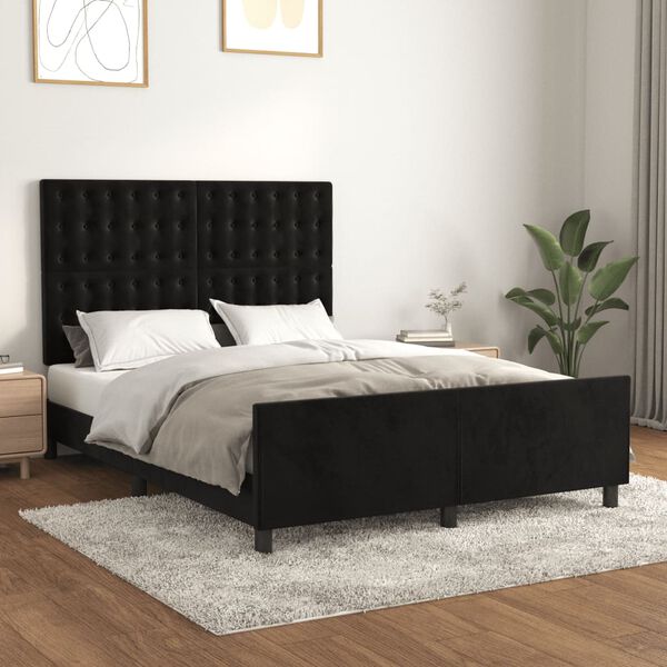 vidaXL Bed Frame without Mattress Black 137x187 cm Double Velvet