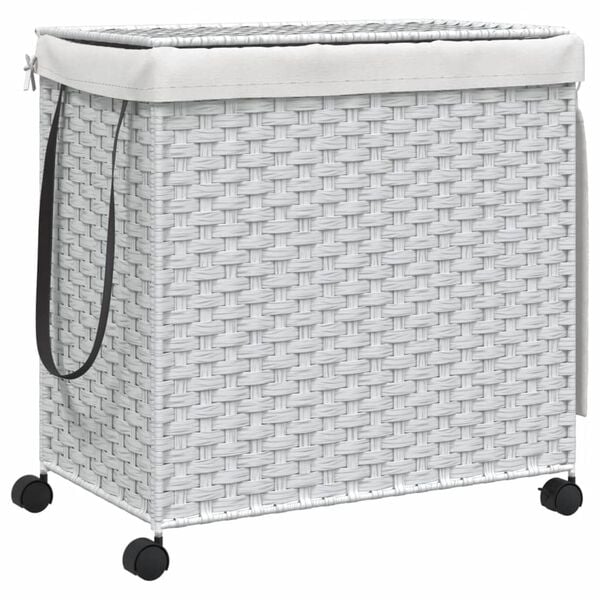 vidaXL Laundry Basket with Wheels White 60x35x60.5 cm Rattan