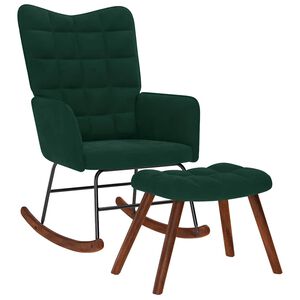 vidaXL Rocking Chair with Stool Dark Green Velvet