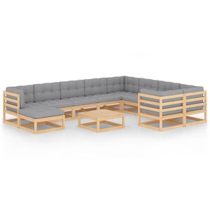 vidaXL 11 Piece Garden Lounge Set with Cushions Solid Pinewood
