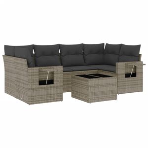 vidaXL 7 Piece Garden Sofa Set with Cushions Grey Poly Rattan
