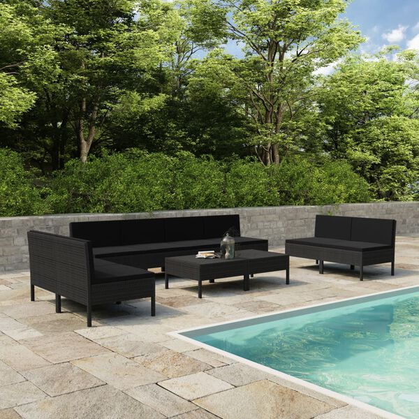 vidaXL 10 Piece Garden Lounge Set with Cushions Poly Rattan Black