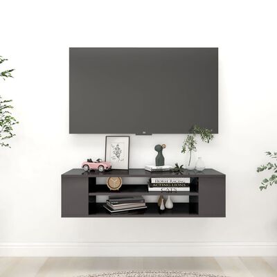 vidaXL Hanging TV Cabinet High Gloss Grey 100x30x26.5 cm Engineered Wood