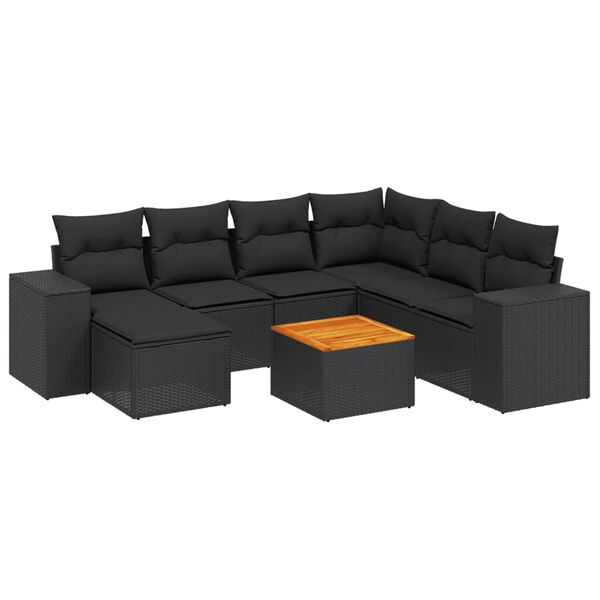 vidaXL 8 Piece Garden Sofa Set with Cushions Black Poly Rattan