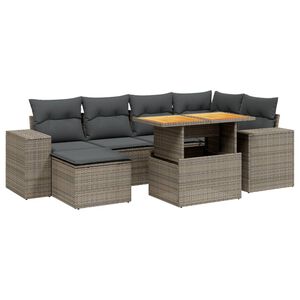 vidaXL 7 Piece Garden Sofa Set with Cushions Grey Poly Rattan