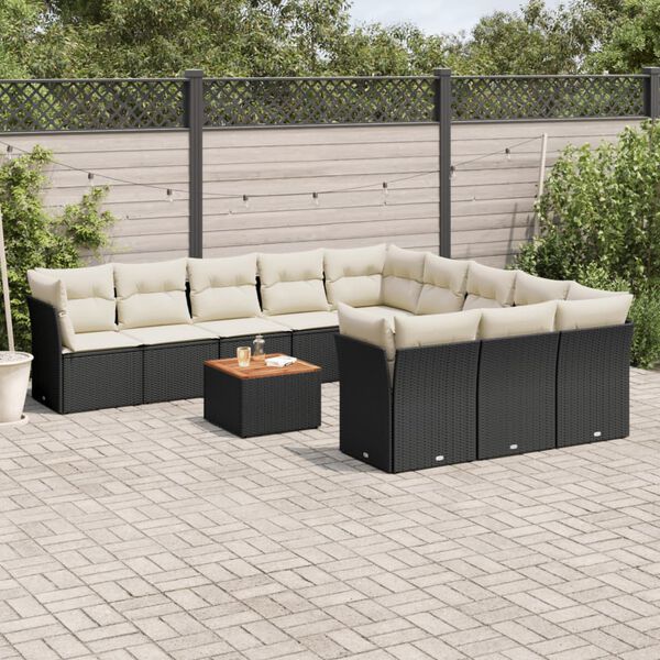 vidaXL 12 Piece Garden Sofa Set with Cushions Black Poly Rattan