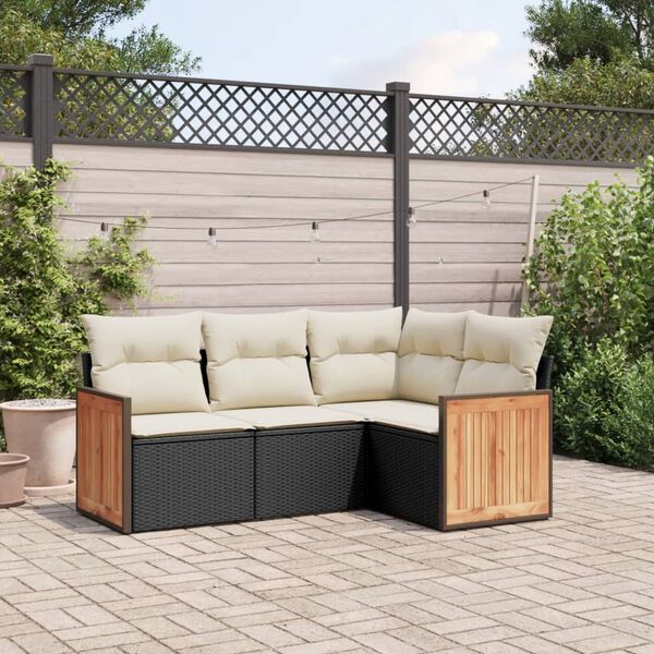 vidaXL 4 Piece Garden Sofa Set with Cushions Black Poly Rattan