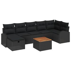 vidaXL Garden Sofa Set with Cushion 8 pcs Black Poly rattan