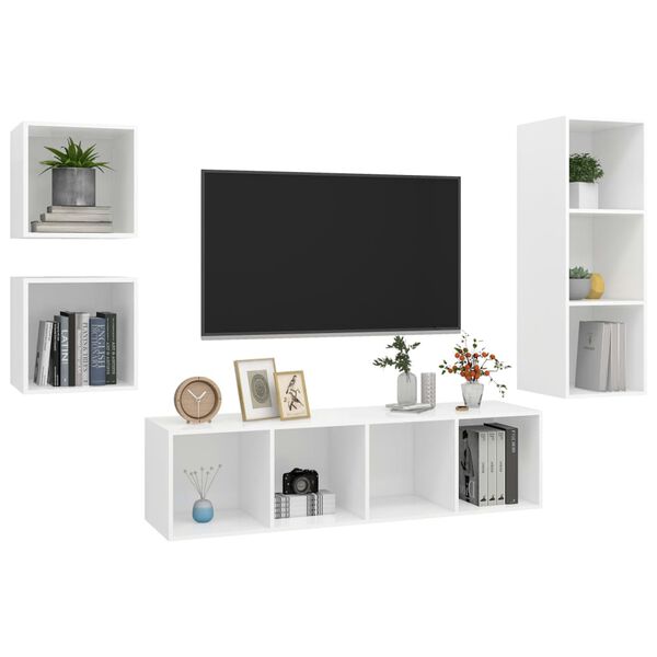vidaXL 4 Piece TV Cabinet Set White Engineered Wood