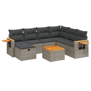 vidaXL 8 Piece Garden Sofa Set with Cushions Grey Poly Rattan