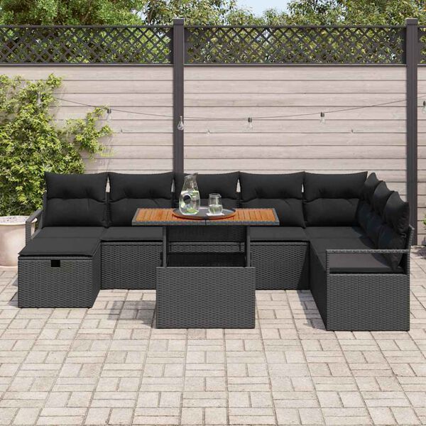 vidaXL Garden Sofa Set Height-Adjustable 9 pcs Black Poly Rattan