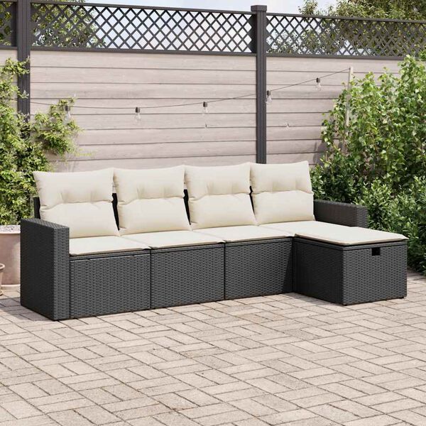 vidaXL 5 Piece Garden Sofa Set with Cushions Black Poly Rattan