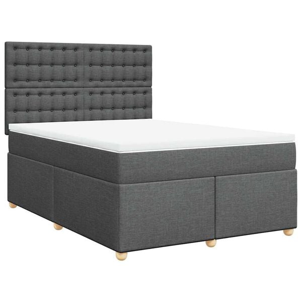 vidaXL Box Spring Bed with Mattress Dark Grey Double Fabric
