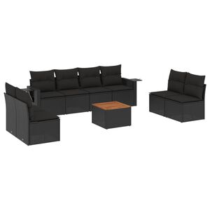 vidaXL 9 Piece Garden Sofa Set with Cushions Black Poly Rattan
