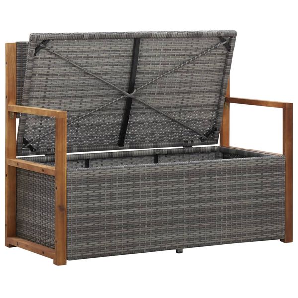 vidaXL Storage Bench 115 cm Poly Rattan and Solid Acacia Wood Grey