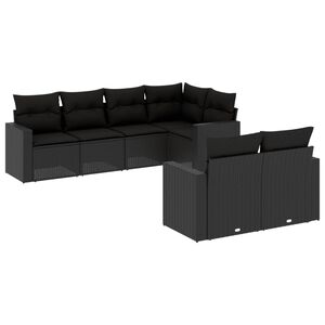vidaXL 7 Piece Garden Sofa Set with Cushions Black Poly Rattan