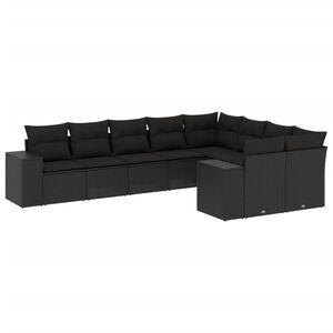 vidaXL 9 Piece Garden Sofa Set with Cushions Black Poly Rattan