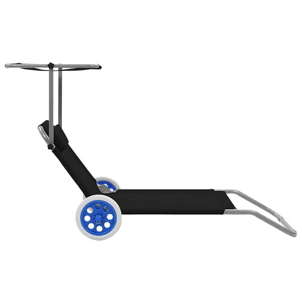 vidaXL Folding Sun Lounger with Canopy and Wheels Steel Black