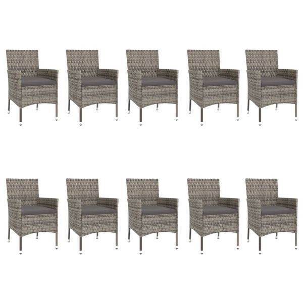 vidaXL 11 Piece Garden Dining Set with Cushions Grey Poly Rattan