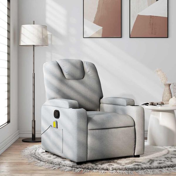 vidaXL Massage Recliner Chair Light Grey Fabric