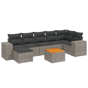 vidaXL 8 Piece Garden Sofa Set with Cushions Grey Poly Rattan