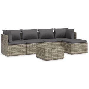 vidaXL 6 Piece Garden Lounge Set with Cushions Grey Poly Rattan