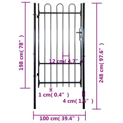 vidaXL Fence Gate with Hoop Top (single) 100 x 198 cm