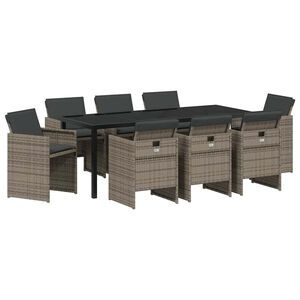vidaXL Garden Dining Set 9 pcs Grey Poly Rattan