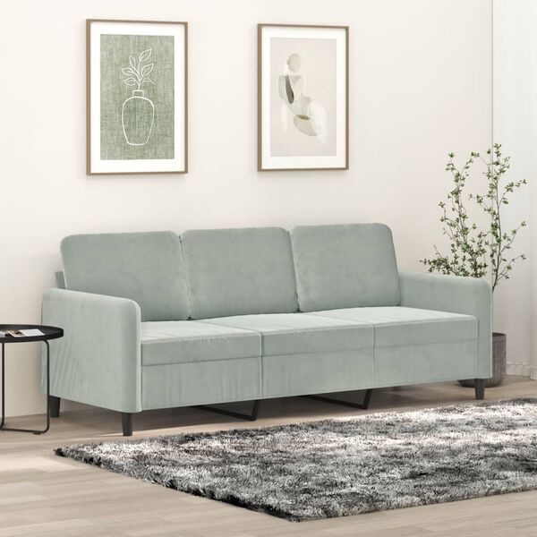 vidaXL 3-Seater Sofa Light Grey 180 cm Velvet