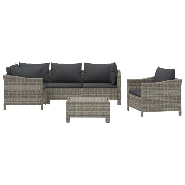 vidaXL 6 Piece Garden Lounge Set with Cushions Grey Poly Rattan