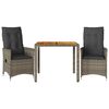vidaXL 3 Piece Bistro Set with Cushions Grey Poly Rattan