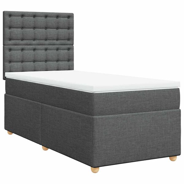 vidaXL Box Spring Bed with Mattress Dark Grey King Single Fabric