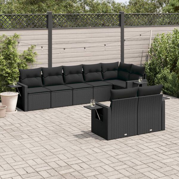 vidaXL 8 Piece Garden Sofa Set with Cushions Black Poly Rattan